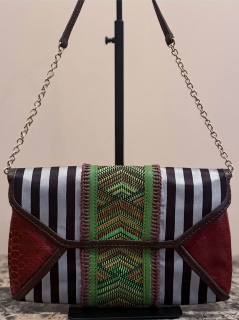 Henri Bendel RARE Mixed Media Centennial Striped & Woven Shoulder Bag - EUC - Picture 3 of 12